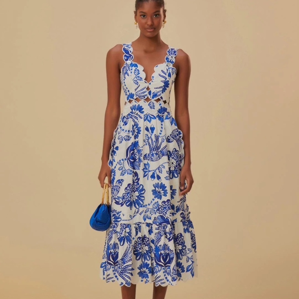 Farm Rio Off-White Flowerful Birds Lenzing™ Ecovero™ Euroflax™ Midi Dress